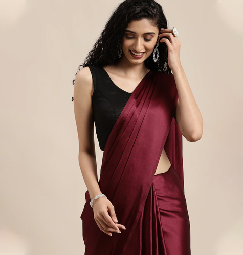 Maroon Solid Satin Saree